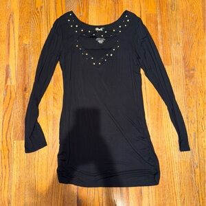 Chic Black Long Sleeve Top with Stud Accents